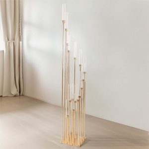 16-Arm Gold Cluster Taper Candle Holder with Clear Glass Shades 78" - Majestic Large Candle Arrangement for Ceremonies